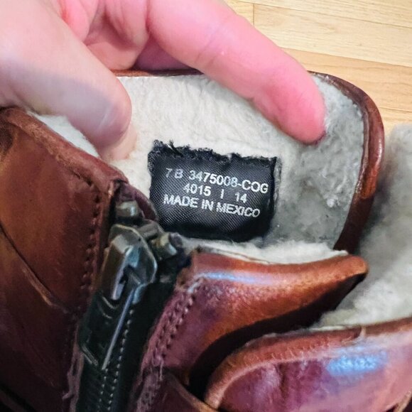 Frye Valerie Strappy Shearling Leather Boots in Cognac Size 7 - Picture 13 of 16